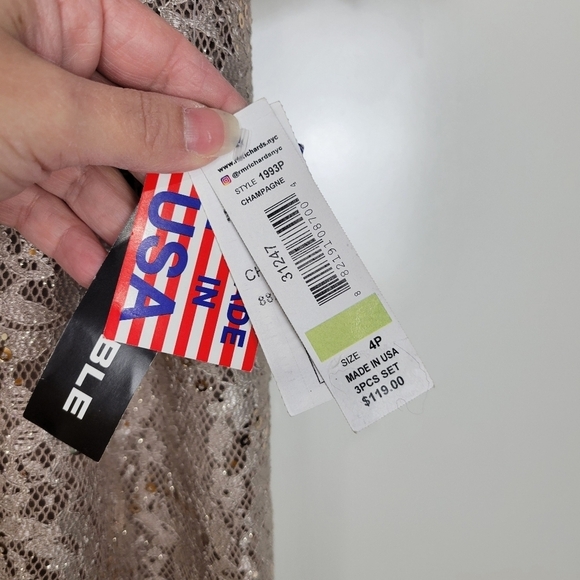 NWT R&M Richards Metallic Lace Tank Top with Sheer Lace Jacket in Champagne 4P - Picture 13 of 13